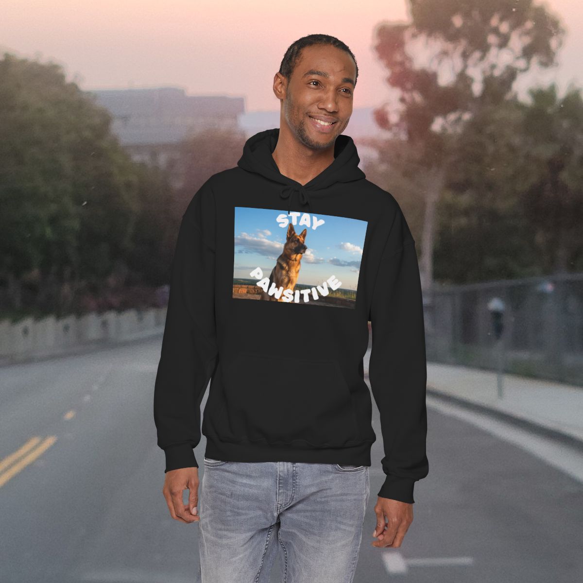 Stay Pawsitive dog face Hoodie | Cute Paw Pun sweatshirt